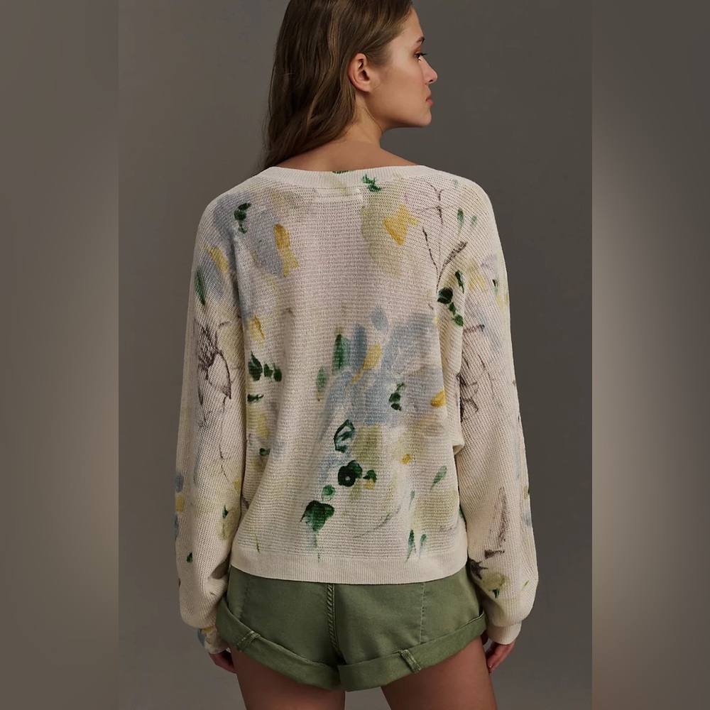 Anthropologie Printed-Linen Pullover Sweater - Picture 3 of 10